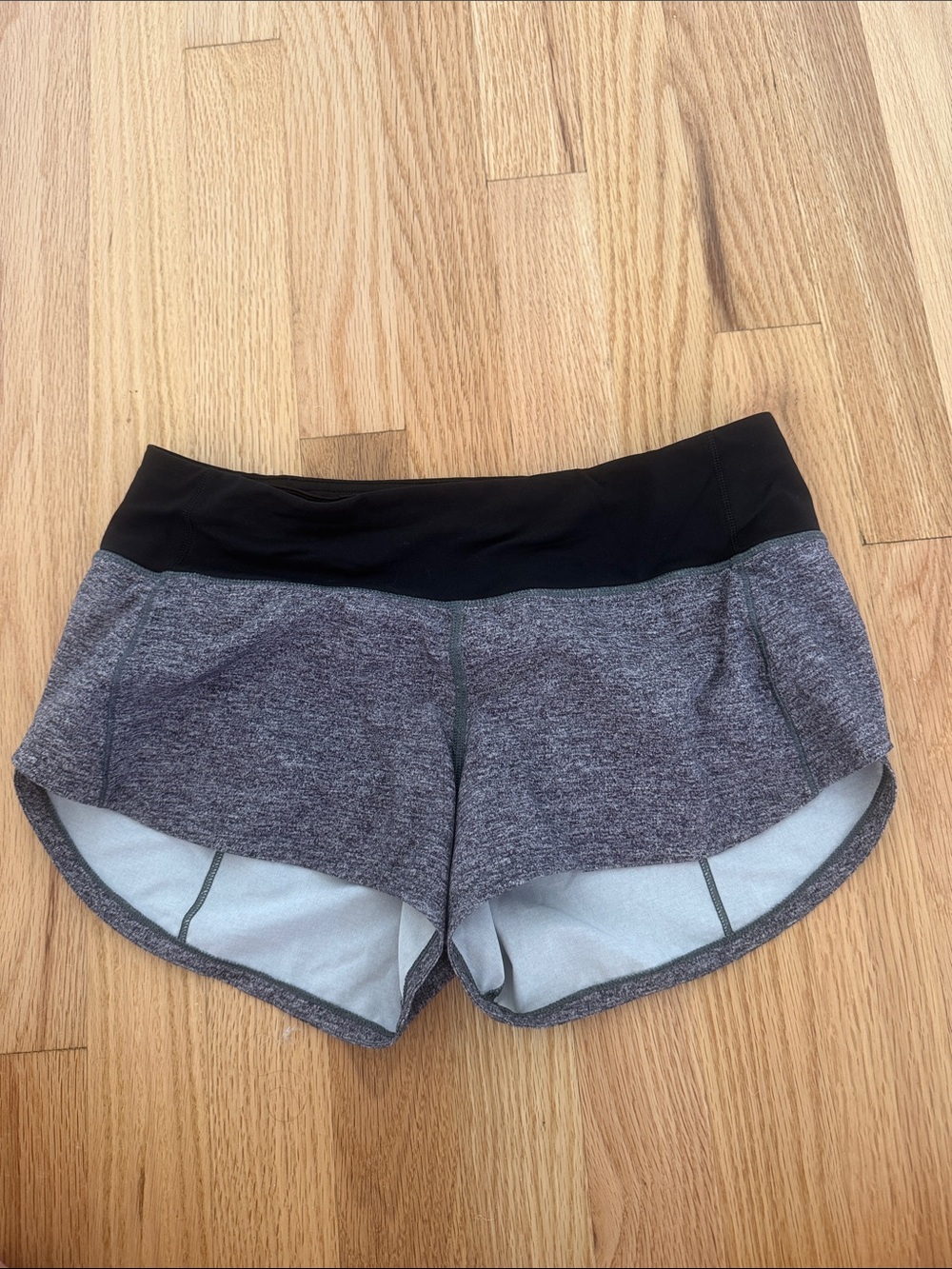 lululemon athletica Gray Heather Speed Ups Shorts with Black Waistband